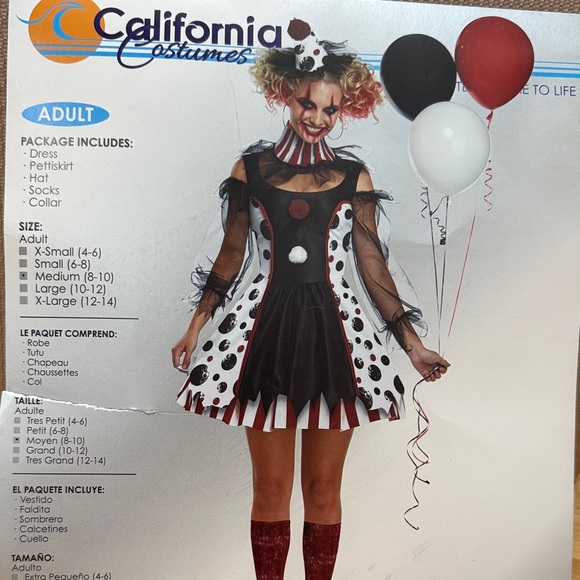 California Costumes Spooky Clown Dress - Black, White, Red - Picture 2 of 5